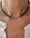 Collier en perles heishi et jaspe tons bleus