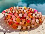 Sautoir en agate naturelle rose et orange